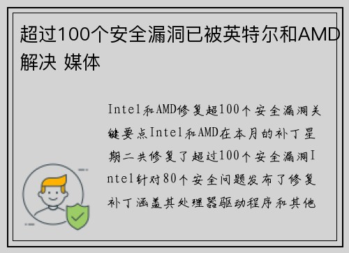 超过100个安全漏洞已被英特尔和AMD解决 媒体