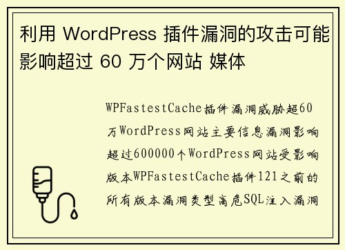 利用 WordPress 插件漏洞的攻击可能影响超过 60 万个网站 媒体